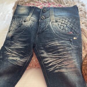 Elegant Woven Detail Blue Jeans